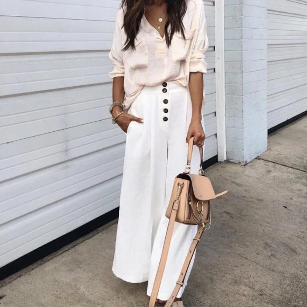 💛TOPSHOP💛 Horn Button Crop Wide Leg Trousers - [size 6 in Ivory]